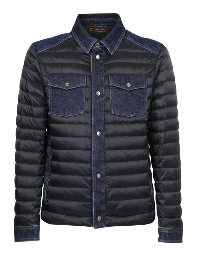 Moorer Quilted Down Shirt Jacket In Blue