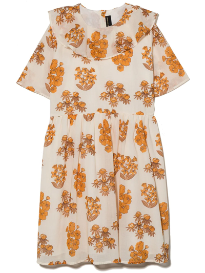 Mini Rodini Kids' Wildflowers-print Short-sleeved Dress In Neutrals