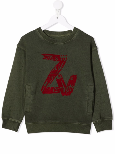 Zadig & Voltaire Kids' Logo-print Crew Neck Sweatshirt In Green