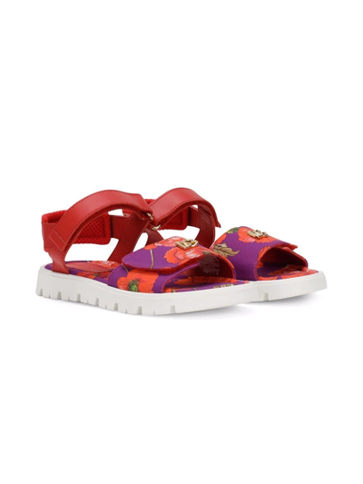 Dolce & Gabbana Kids' Floral-print Touch-strap Sandals In Red