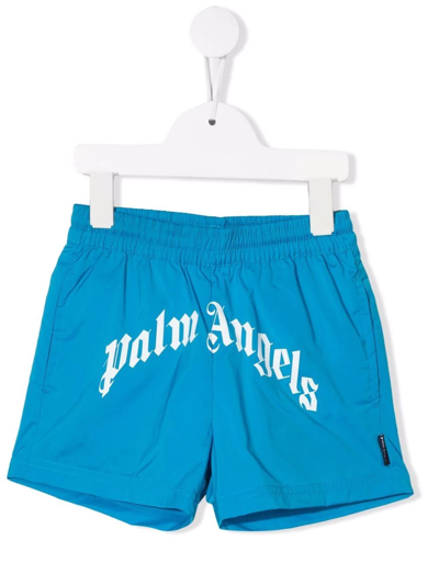 Palm Angels Kids Blue Logo Swim Shorts