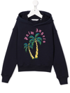 Palm Angels Palm-tree Embroidered Cotton Hoodie In Blue
