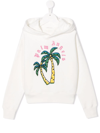 Palm Angels Palm-tree Embroidered Cotton Hoodie In White