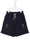 PALM ANGELS EMBROIDERED PALM-TREE DRAWSTRING SHORTS