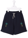 Palm Angels Embroidered Palm-tree Drawstring Shorts In Blue