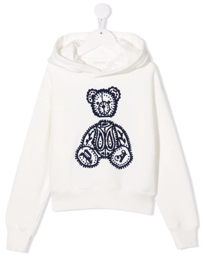 Palm Angels Kids' Embroidered-motif Long-sleeve Hoodie In White
