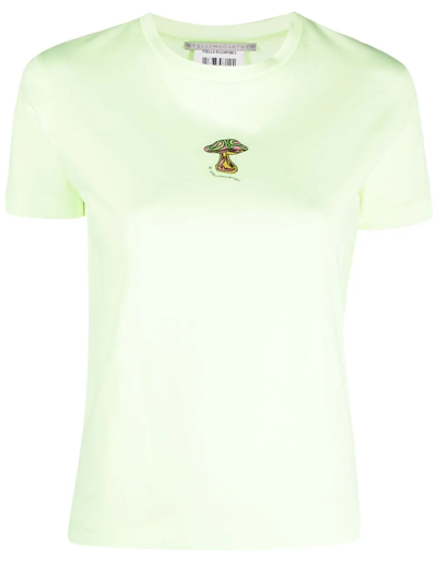 Stella Mccartney Mushroom Embroidery Round-neck T-shirt In Washed Neon Yellow