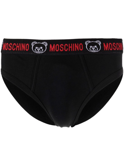 Moschino Bear Motif Logo-waistband Briefs In Black