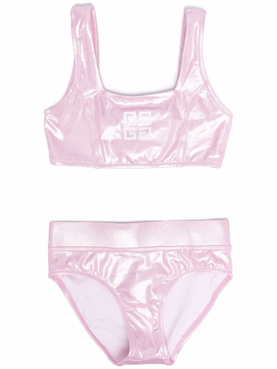 Givenchy Kids' Metallic-effect Logo-print Bikini Set In Pink