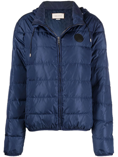 Pre-owned Gucci 2010s Logo Patch Puffer Jacket In Blue