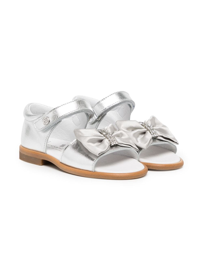 Andanines Kids' Bow-embellished Flat Sandals In Silver