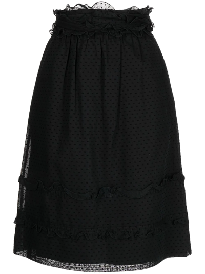 Pre-owned Fendi 2010s Polka Dot Gathered A-line Skirt In Black