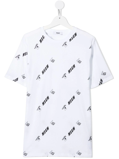 Msgm Teen Logo-print Short-sleeve T-shirt In White