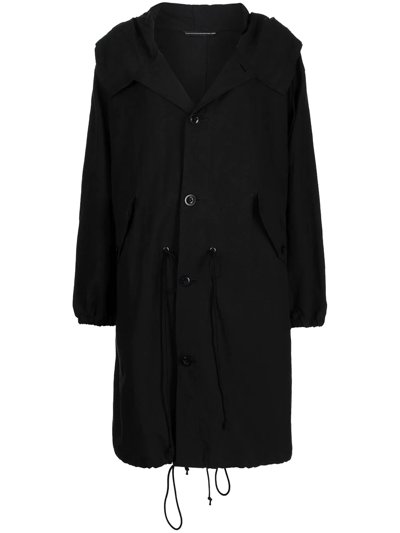 Y's Oversized Hooded Coat In Black