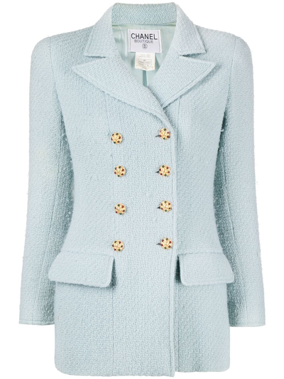Pre-owned Chanel 2010s Logo-buttons Double-breasted Blazer In Blue