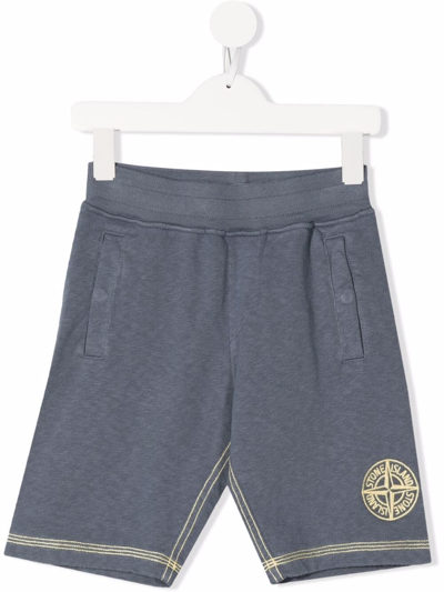 Stone Island Boys Teen Blue Logo Cotton Shorts