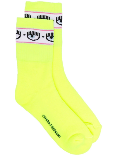 Chiara Ferragni Ribbed Logo-band Ankle Socks In Yellow