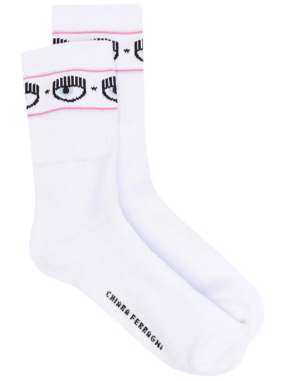 Chiara Ferragni Logomania Intarsia-knit Socks In White