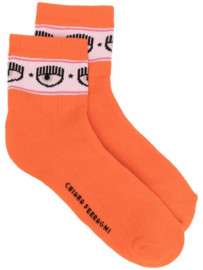 Chiara Ferragni Logo-print Ankle Socks In Orange