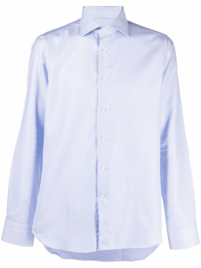 Canali Waffle-effect Long-sleeved Shirt In Blue