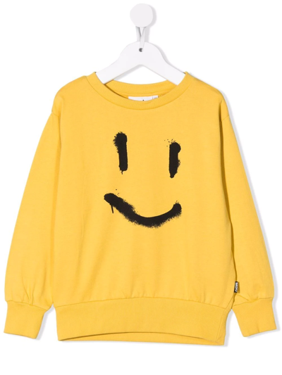 Molo Kids' Smiley-print Organic-cotton Sweatshirt In Yellow