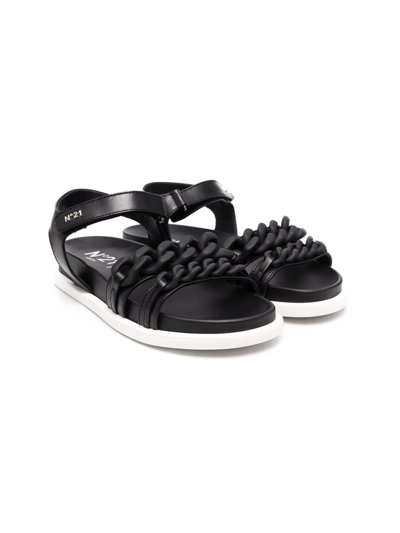 N°21 Kids' Chain-link Touch-strap Sandals In Nero