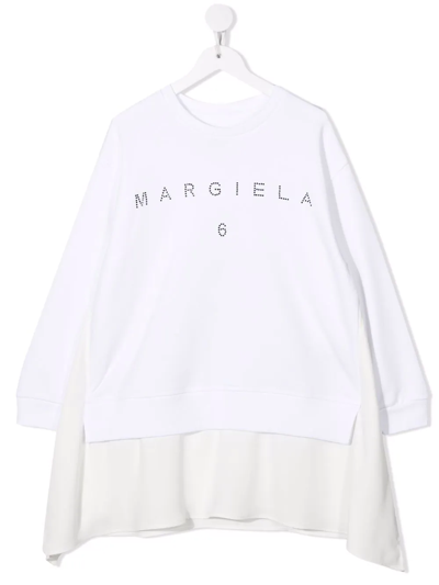 Mm6 Maison Margiela Teen Studded-logo Sweatshirt Dress In White