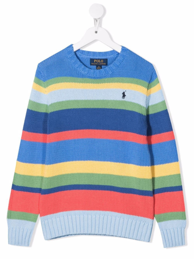 Ralph Lauren Kids' Knitted Colour-block Jumper In Blue