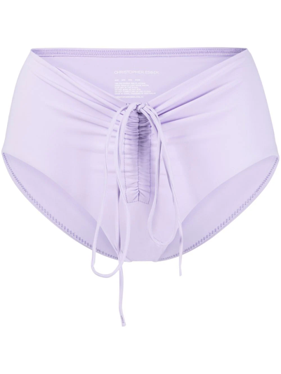 Christopher Esber Ruched Tie-detailed Bikini Briefs In Purple