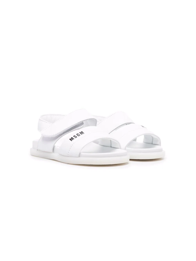 Msgm Kids' Side Logo-print Sandals In White