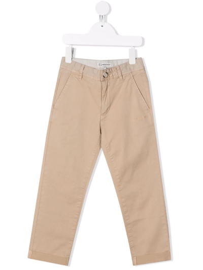 Woolrich Kids' Embroidered-logo Four-pocket Chinos In Neutrals