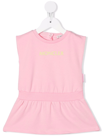 Moncler Babies' Logo印花无袖平纹针织连衣裙 In Rosa