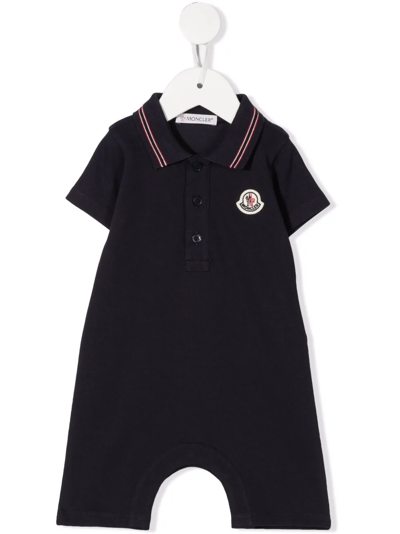 Moncler Babies' Logo-patch Cotton Romper In Blue