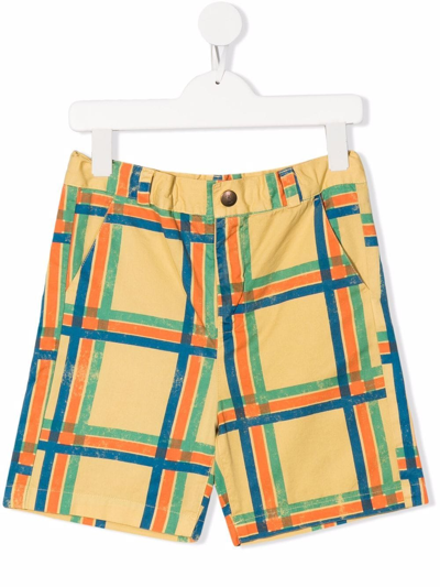 Bobo Choses Kids' Check-print Cotton Shorts In Yellow