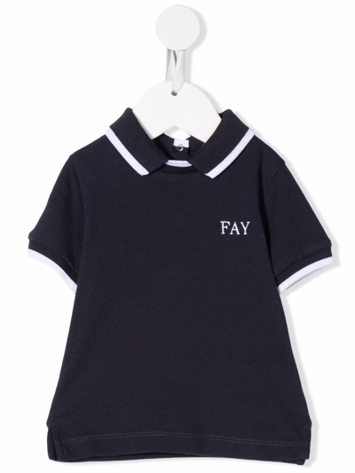Fay Babies' Logo印花短袖polo衫 In Blue