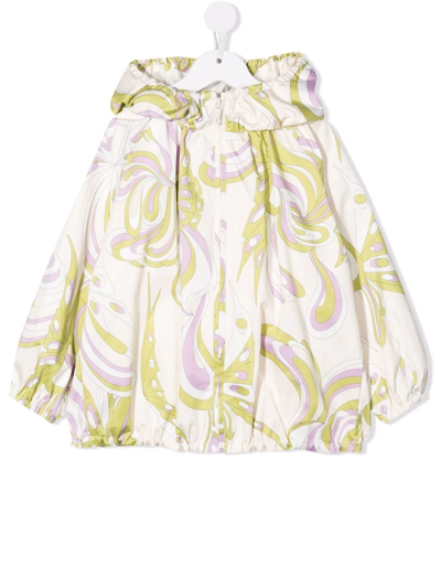 Emilio Pucci Junior Kids' Patterned Hooded Jacket In White