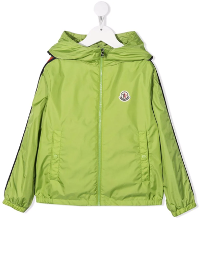 Moncler Kids' Logo-patch Zip-up Hooded Jacket In Green