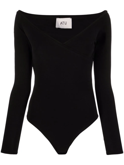 Atu Body Couture V-neck Off-shoulder Bodysuit In Black