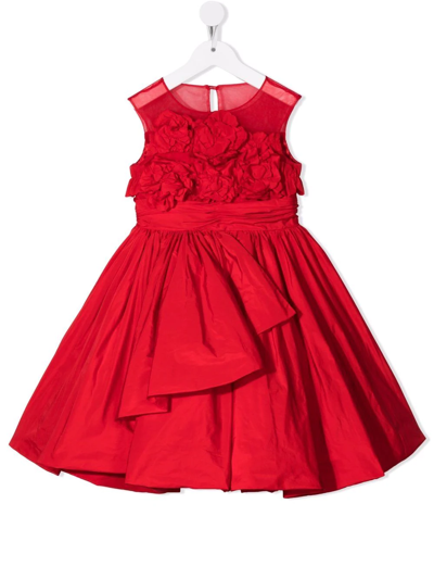 Marchesa Couture Kids' Girls Red Taffeta Floral Dress