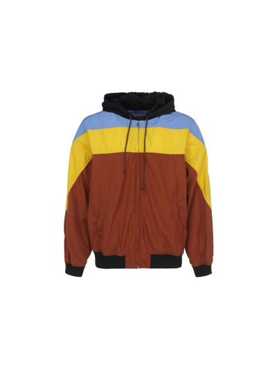 Marni Hooded Colour-block Lightweight Jacket In Black