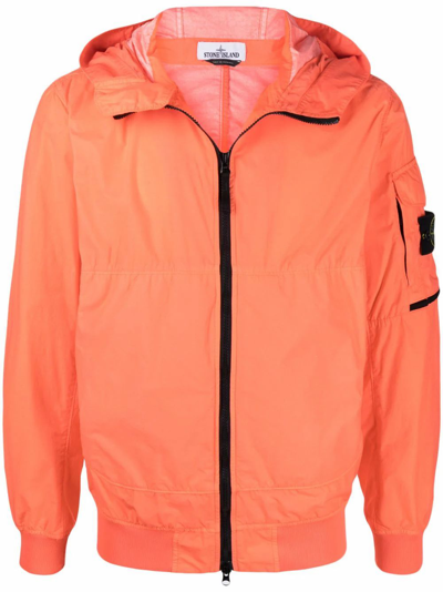 Stone Island Logo-patch Zip-fastening Jacket In Orange