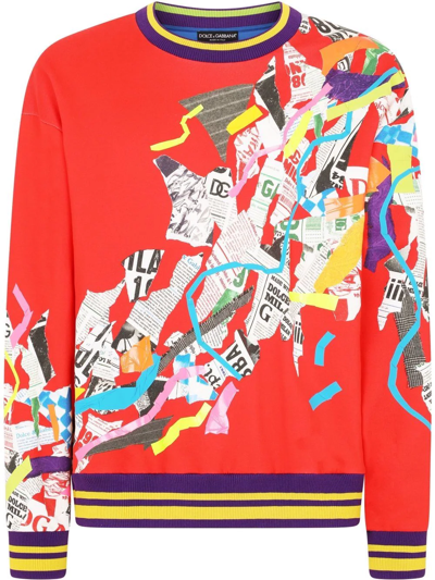 Dolce & Gabbana Sweatshirt With Newspaper Patchwork Print In Multicolor