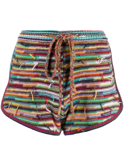 Chloé Frayed Striped Cashmere And Wool-blend Shorts In Multi
