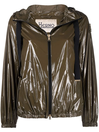 HERNO HIGH-SHINE ZIP-UP HOODED JACKET