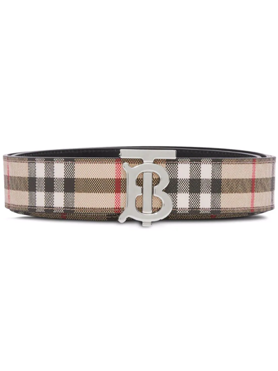 Burberry Reversible Monogram-motif Vintage Check Belt In Beige