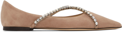 Jimmy Choo Genevi Crystal-embellished Suede Point-toe Flats In Ballet Pink/crystal