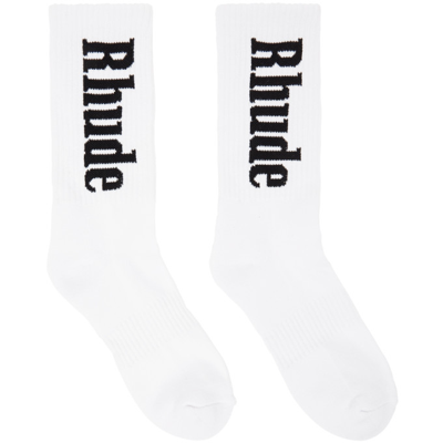 Rhude White Logo Socks In Whiteblack