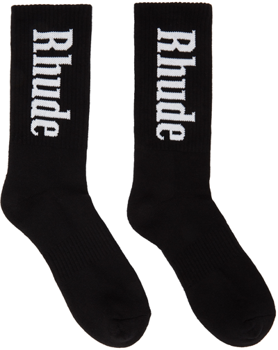 Rhude Black Logo Socks In Blackwhite