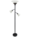 Lalia Home Torchiere Floor Lamp With 2 Reading Lights And Scalloped Glass Shades In Restoration Bronze/white Shade