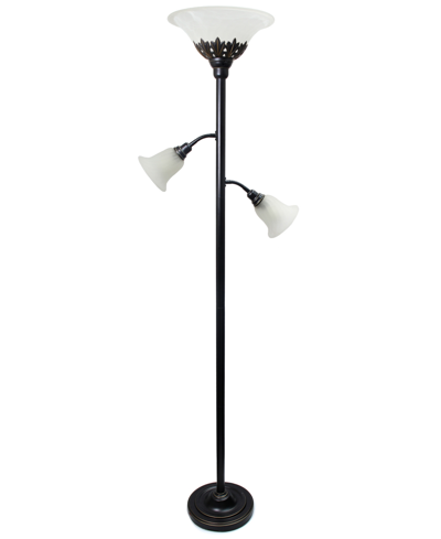 Lalia Home Torchiere Floor Lamp With 2 Reading Lights And Scalloped Glass Shades In Restoration Bronze,white Shade